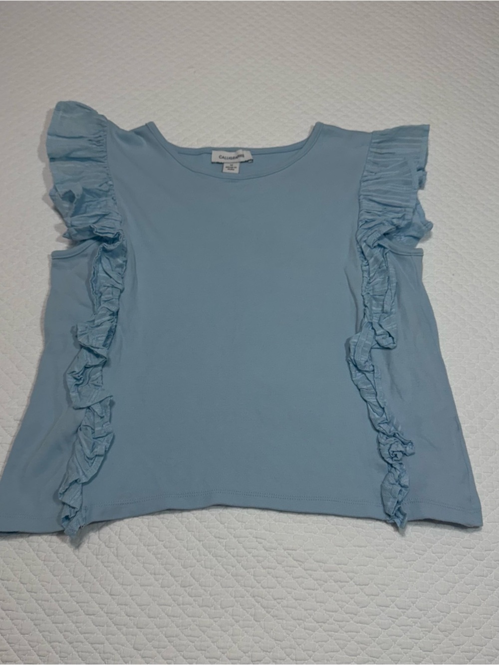 Calligraphie Light Blue Ruffle-Trim Sleeveless Tank